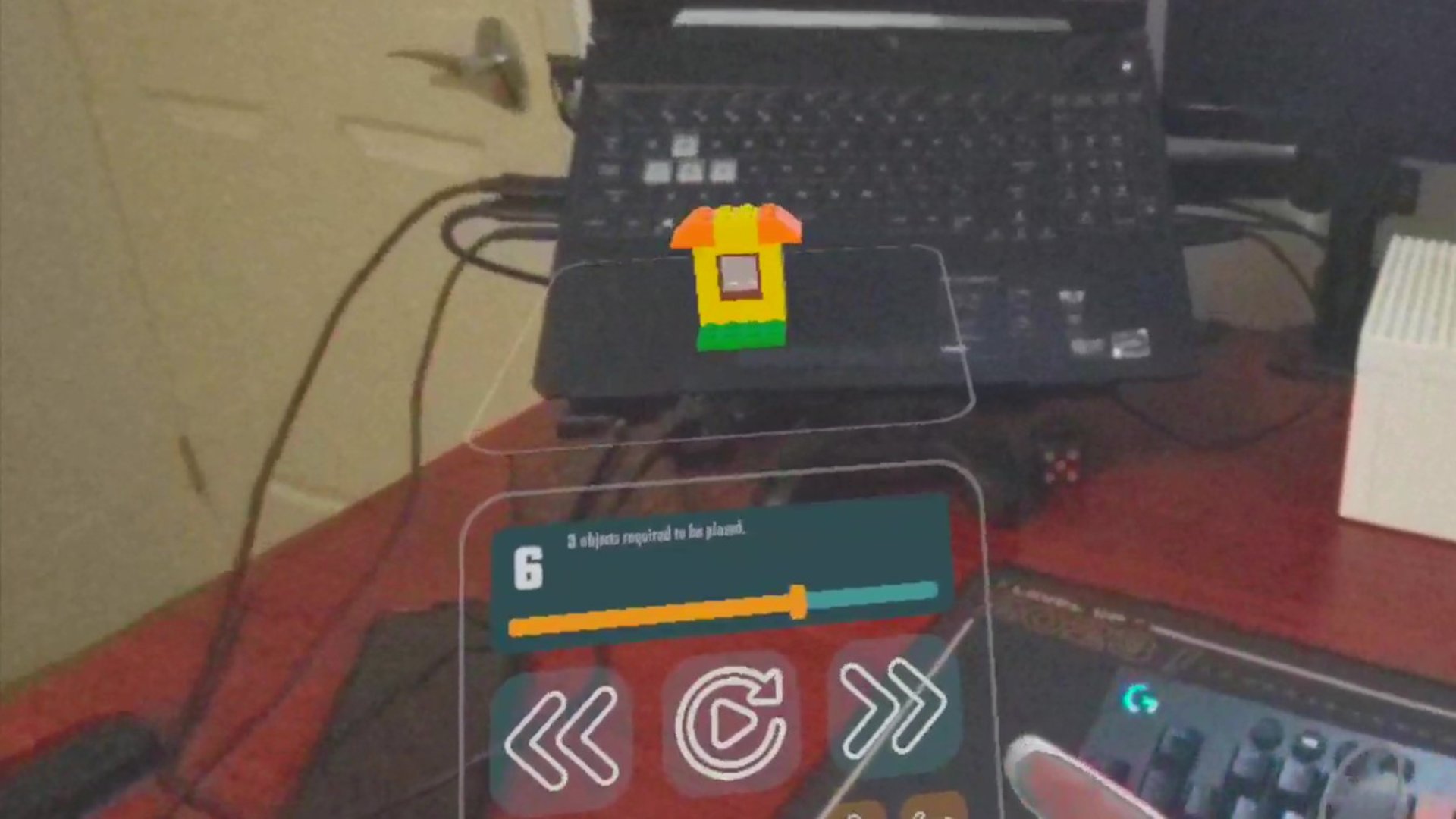 Screenshot of Brick Forge displaying LEGO building instructions in mixed reality.