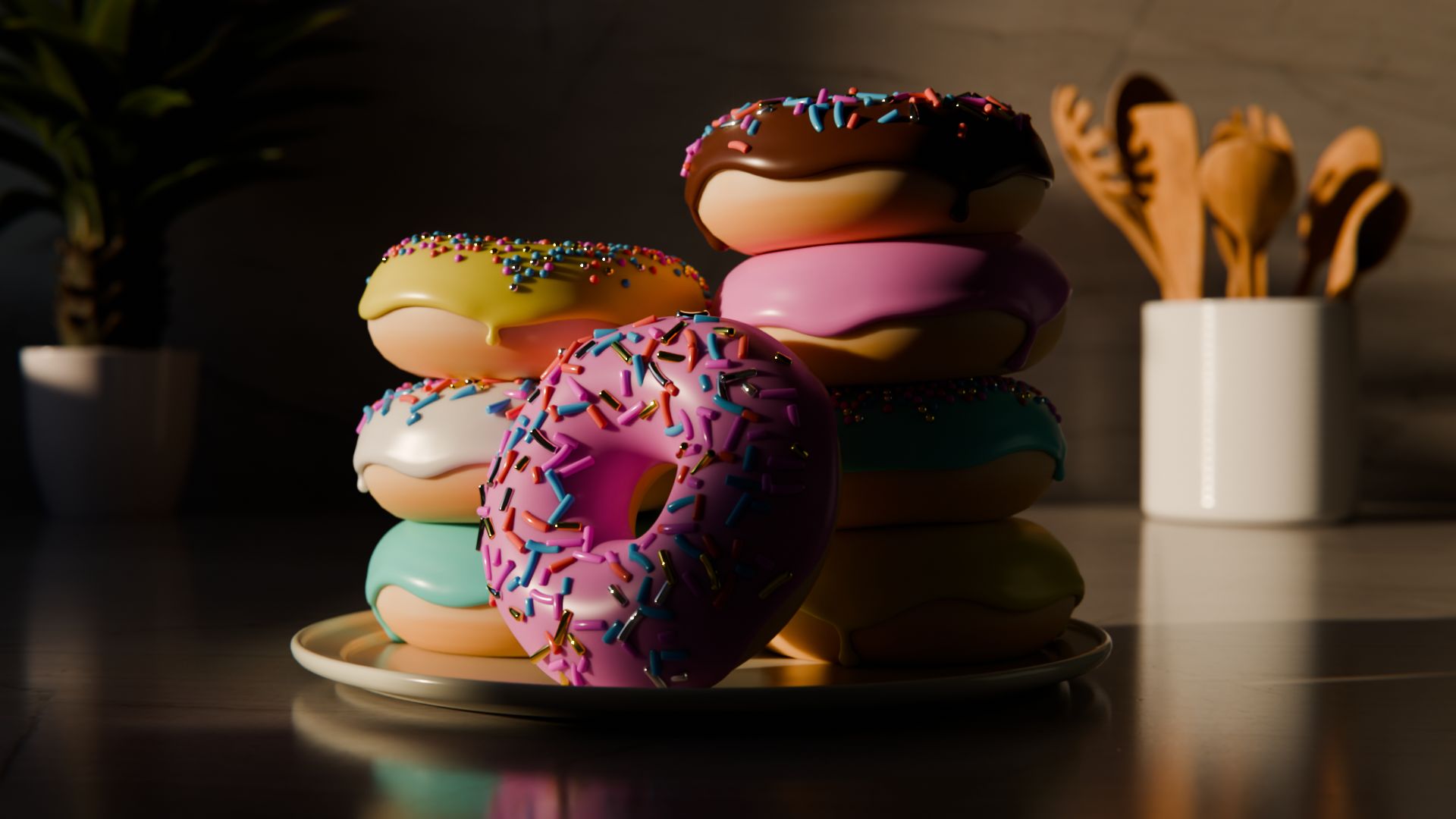 A stack of 3D modelled Donuts