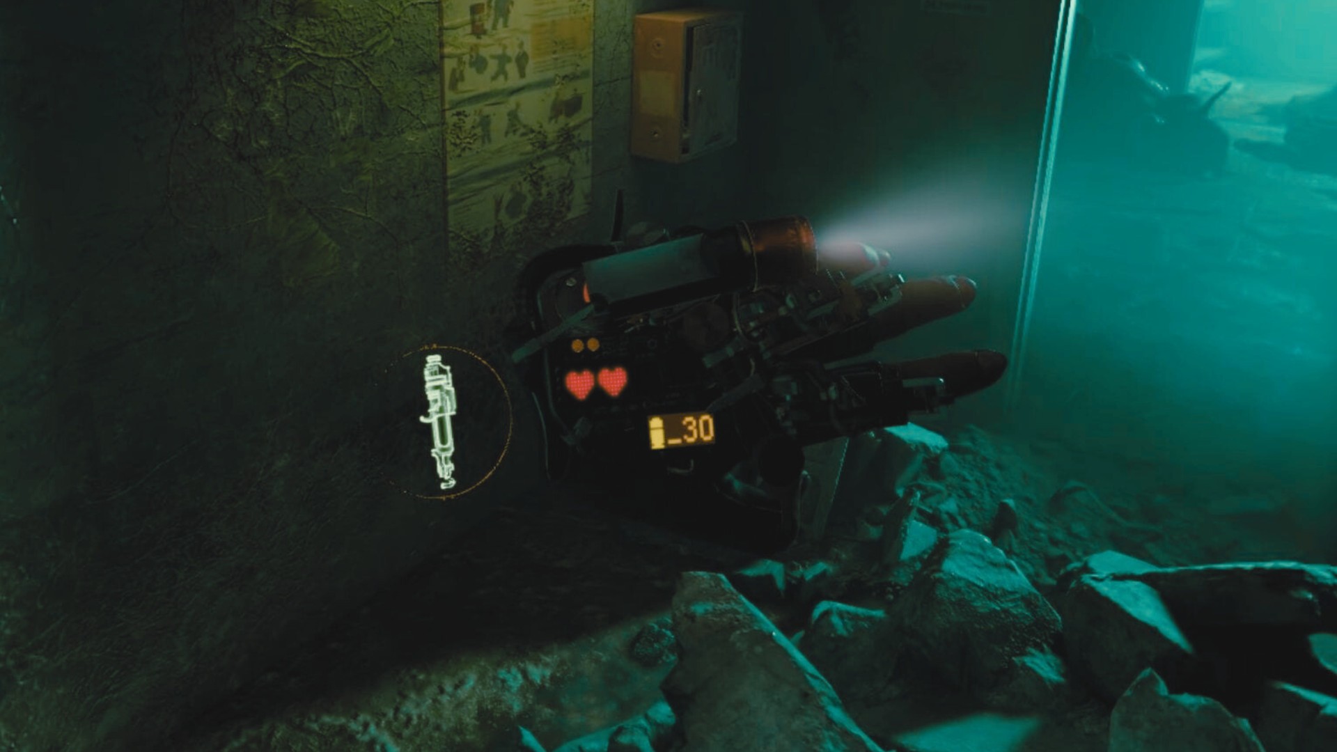 A hand in VR showing the users health