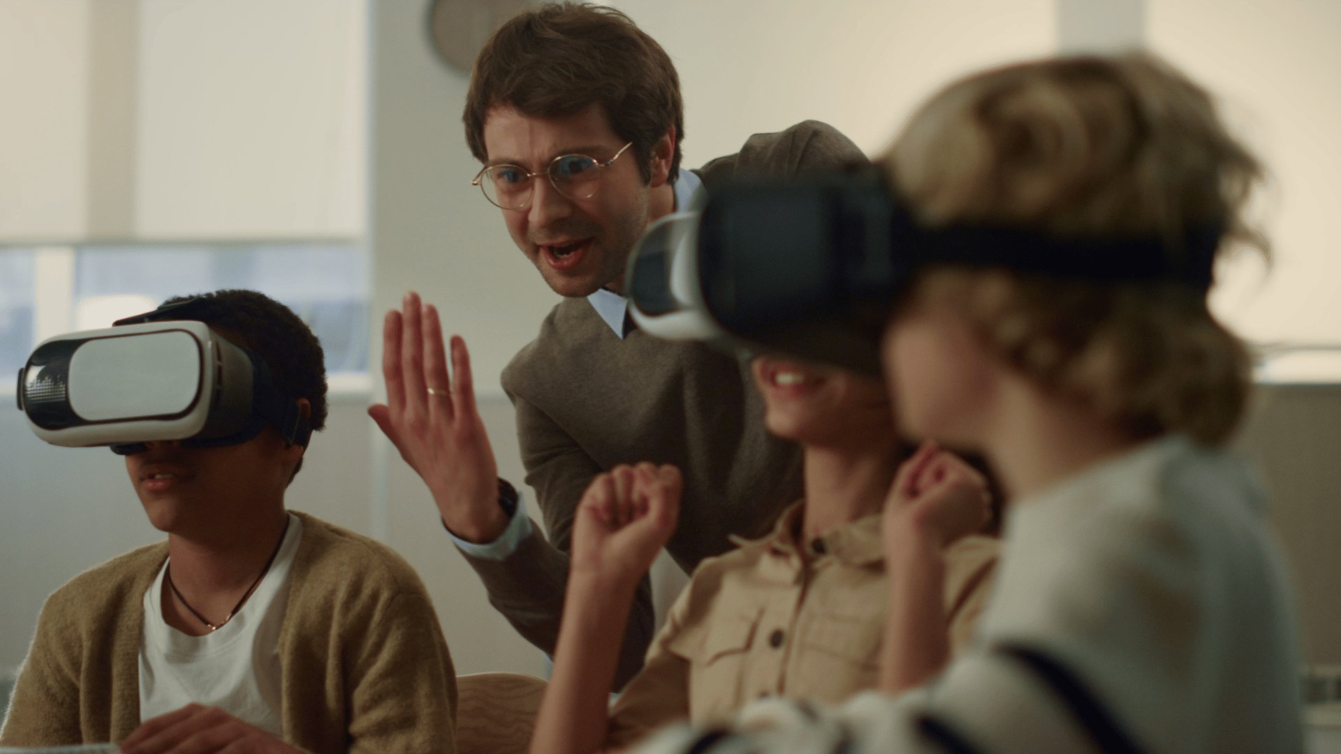 A futuristic depiction of virtual reality in a business setting