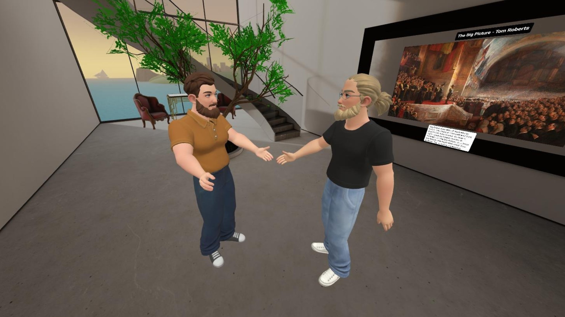 A virtual environment in Meta Horizons with avatars interacting