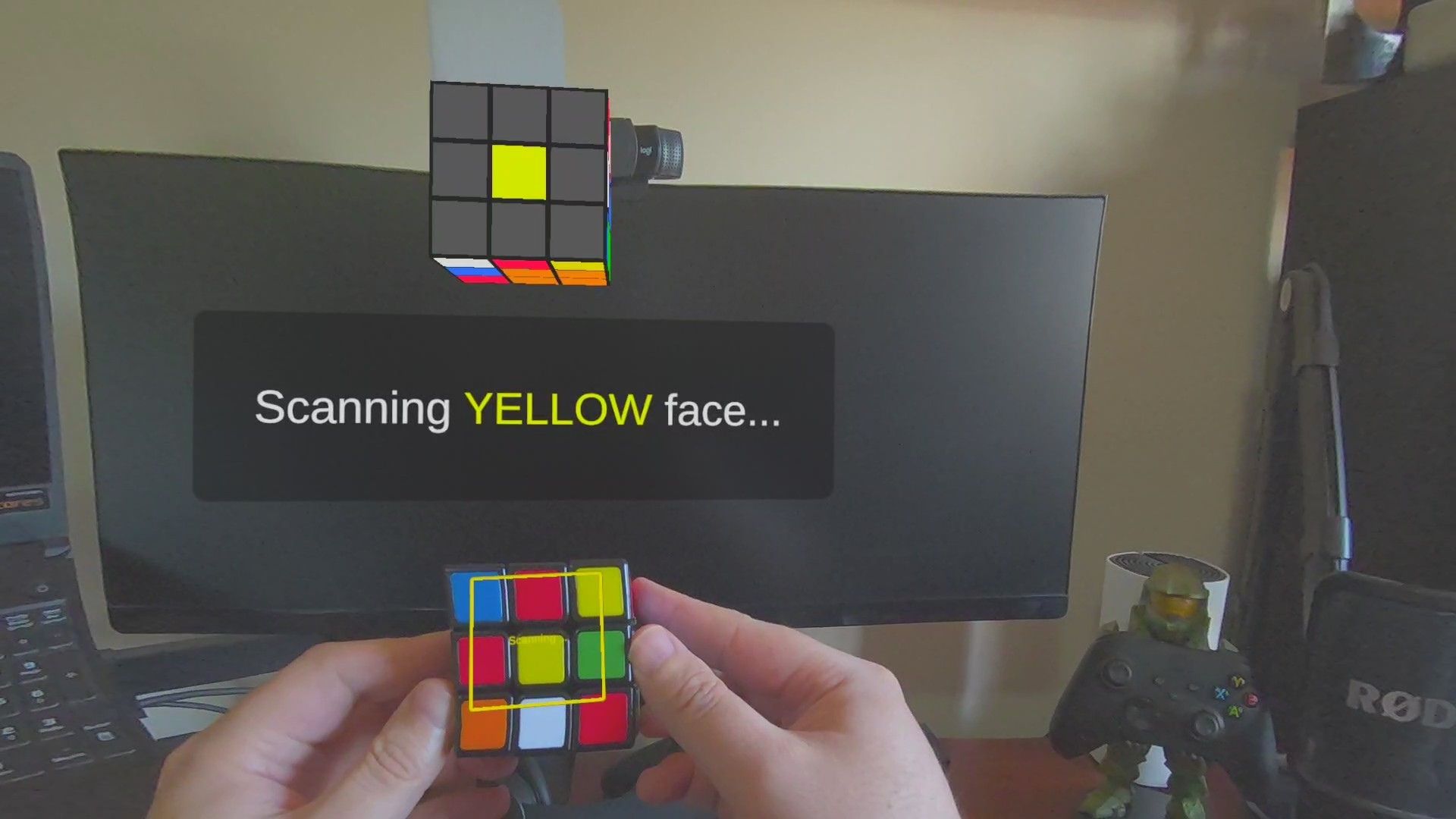 Rubik’s Cube being scanned in VR via passthrough.